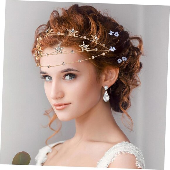 Gold Rhinestone Star Crown Alloy Hairband Bridal Tiara Wedding Jewelry for Women main image 5